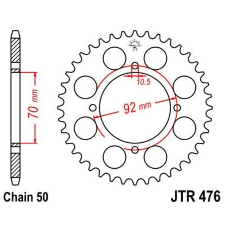Corona JT 476 de acero con 43 dientes