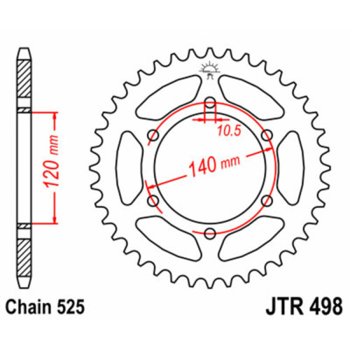 Corona JT SPROCKETS acero estándar 498 - Paso 525