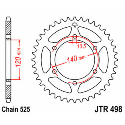 Corona JT SPROCKETS acero estándar 498 - Paso 525