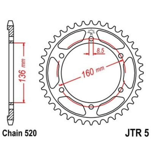 Corona JT 5 de zinc negro con 47 dientes