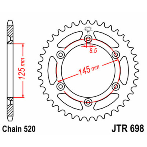 Corona JT SPROCKETS acero estándar 698 - Paso 520