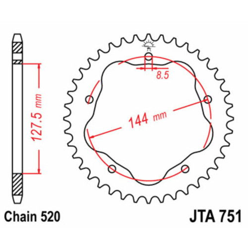 Corona JT SPROCKETS acero estándar 751 - Paso 520 - Requiere portacoronas JT SPROCKETS