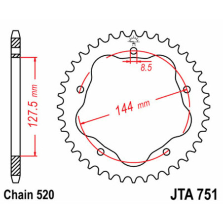 Corona JT SPROCKETS acero estándar 751 - Paso 520 - Requiere portacoronas JT SPROCKETS