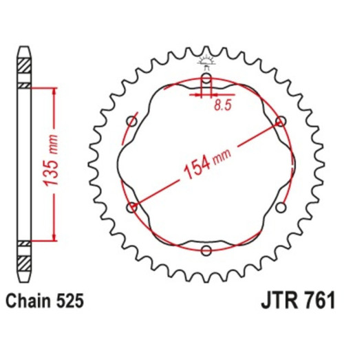 Corona JT SPROCKETS acero estándar 761 - Paso 525 - Requiere portacoronas JT SPROCKETS