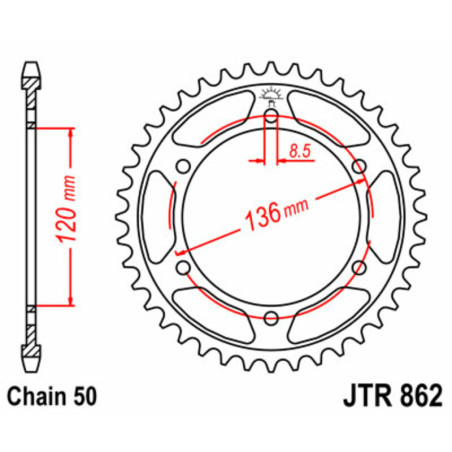 Corona JT 862 de acero con 45 dientes