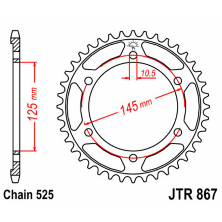 Corona JT SPROCKETS acero estándar 867 - Paso 525