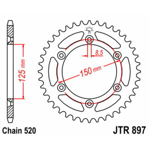 Corona JT SPROCKETS acero estándar 897 - Paso 520