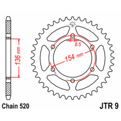 Corona JT SPROCKETS acero estándar 9 - Paso 520