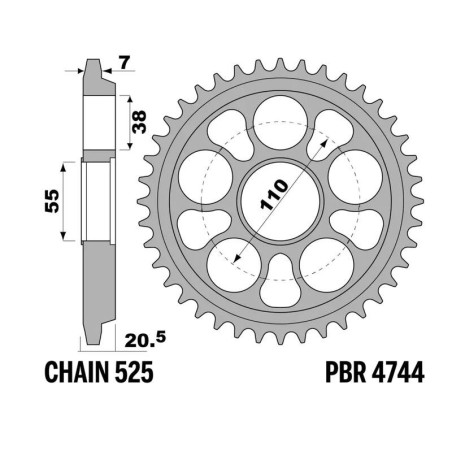 Corona PBR acero C45 templado 4744 - 525