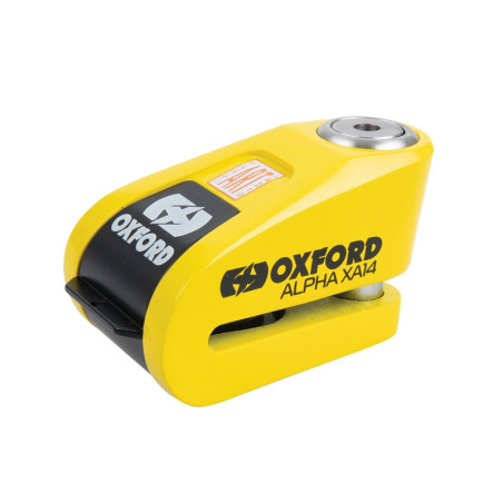 Candado de disco con alarma OXFORD Alpha XA14 Ø14mm acero inoxidable negro / amarillo - Certificado Classe SRA / ART4 / Sold Sec