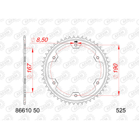 Corona AFAM acero estándar 86610 - Paso 525