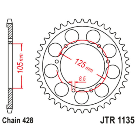Corona JT SPROCKETS acero estándar 1135 - Paso 428