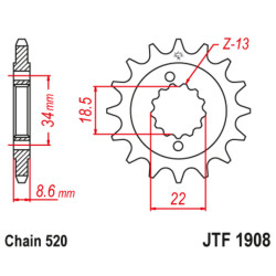 Piñón con goma anti-ruido JT SPROCKETS acero 1908 - 520
