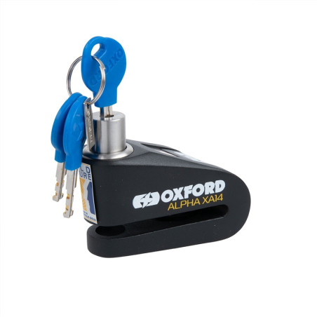 Candado de disco con alarma OXFORD XA14 - Ø14mm acero inoxidable negro - Certificado Classe SRA / ART4 / Sold Secure Gold