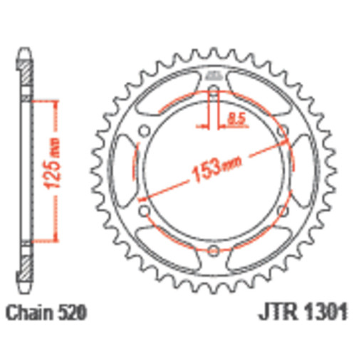 Corona JT SPROCKETS acero estándar 1301 - Paso 520
