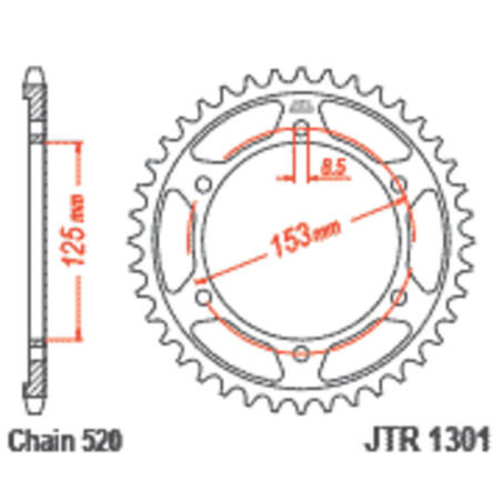 Corona JT SPROCKETS acero estándar 1301 - Paso 520