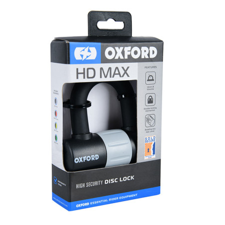 Candado de disco OXFORD HD MAX - Ø14mm negro - Certificado Sold Secure Gold