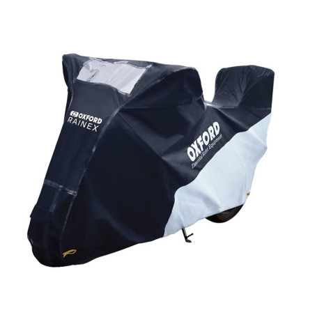 Funda de moto para exterior OXFORD Rainex - Moto / Scooter con baúl - Negro / Plata - M