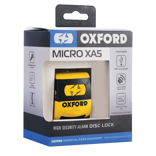 Candado de disco OXFORD XA5 Alarm - amarillo & negro