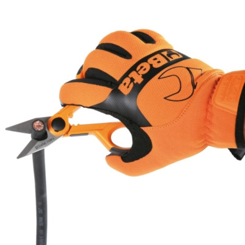 Tijeras de electricista BETA, hojas rectas de acero inoxidable con microdentado, ranura cortacables