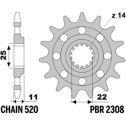 Piñón PBR acero estándar 2308 - Paso 520