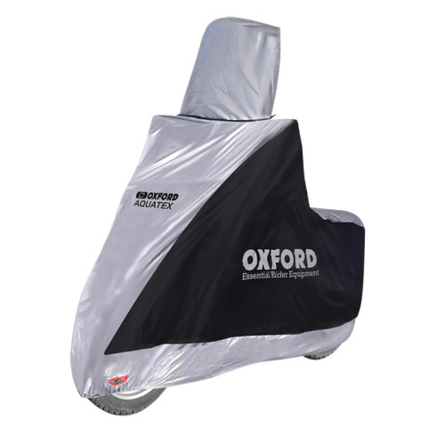 Funda de moto para exterior OXFORD Aquatex - Moto / Scooter con pantalla grande - Negro / Plata - S