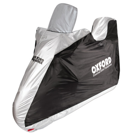 Funda de moto para exterior OXFORD Aquatex - Moto / Scooter con baúl y pantalla grande - Negro / Plata - S