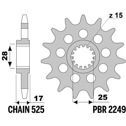 Piñón PBR acero con goma anti-ruido 2249G - 525