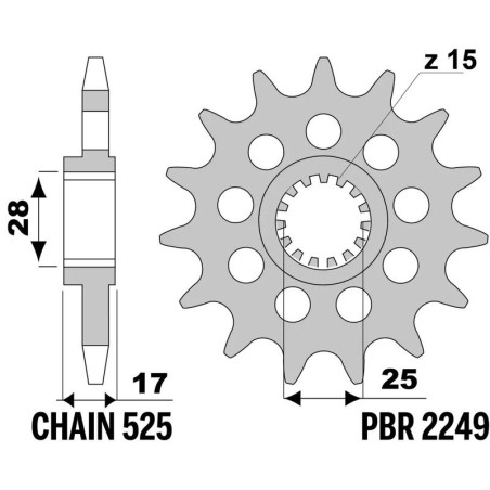 Piñón PBR acero con goma anti-ruido 2249G - 525