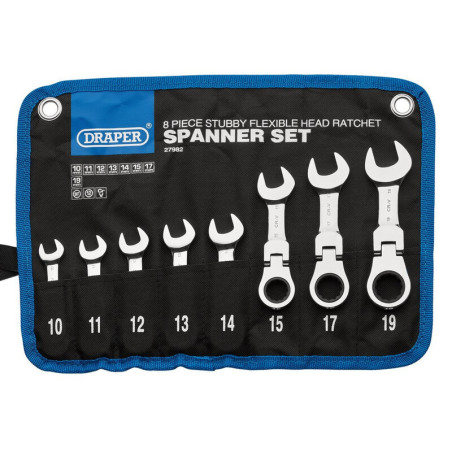 Juego de llaves combinadas métricas con carraca abatible DRAPER Hi-Torq® - 8 pcs