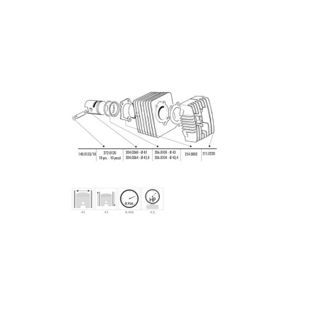Kit de cilindro completo POLINI hierro Ø43mm (bulón Ø10mm)