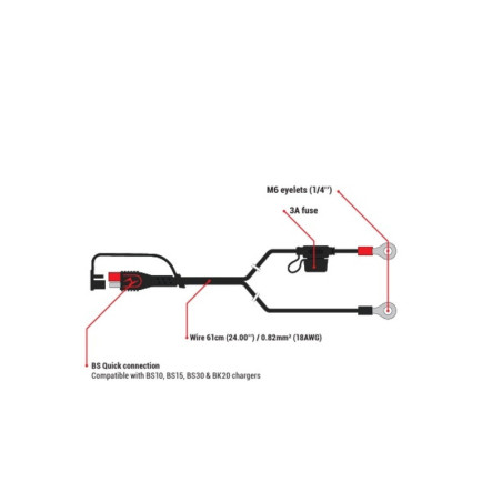 Cable de conexión permanente con fusible BS BATTERY PA-01 - Bote de 20 uds