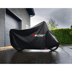 Funda de moto para exterior VECTOR Heavy Duty para Moto/Scooter con baúl y pantella grande - Negro - L