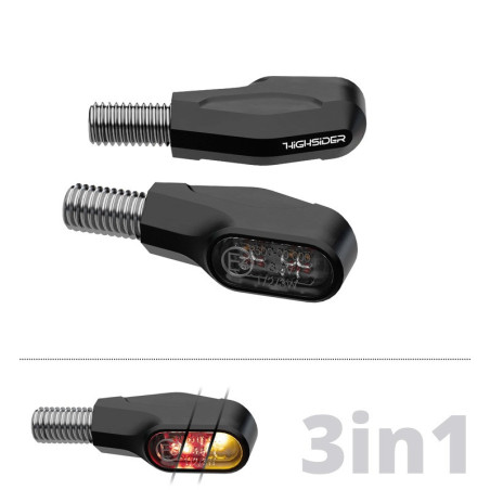 Intermitente HIGHSIDER pro Ventura-X 3en1 – negro mate – pareja