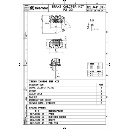 Pinza de freno trasera axial BREMBO UPGRADE Supersport 2 pistones Ø34 mm