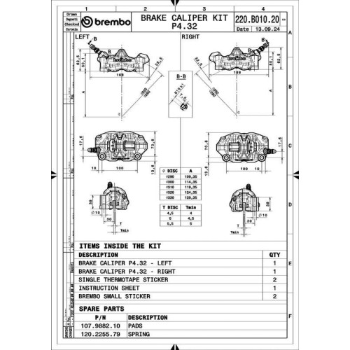 Pinzas BREMBO UPGRADE GP4RX (mecanizadas CNC niquelado) - 100 mm (con pastillas)