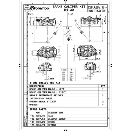 Pinza de freno delantero radial BREMBO UPGRADE M50 4 pistones Ø30 mm