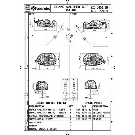Juego de pinzas de freno delanteras radiales BREMBO UPGRADE GP4-MS 4 pistones Ø3mm