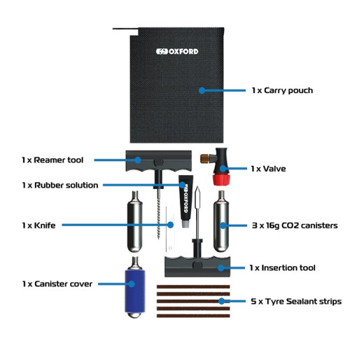 Kit de reparación de neumáticos OXFORD CO2 Nº 1