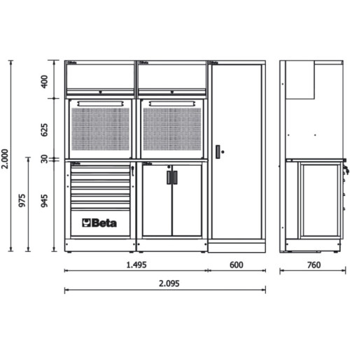 Combinación de mobiliario BETA para taller RSC50 2.0 con 223 herramientas
