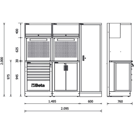 Combinación de mobiliario BETA para taller RSC50 2.0 con 223 herramientas
