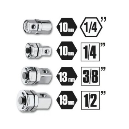 Juego de 4 adaptadores para llaves de carraca BETA 123/K4 - 1 para portapuntas + 3 de desenganche rápido
