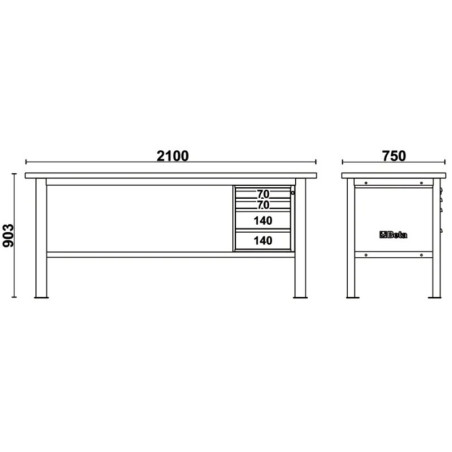 Banco de trabajo BETA con encimera de madera y 4 cajones – C58BC-W2,1